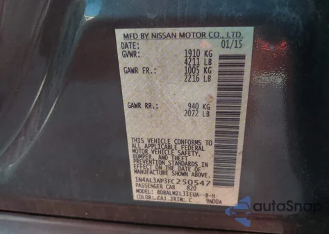 2015 Nissan Altima 2.5 Sv from USA, damaged, VIN 1N4AL3AP3FC250547